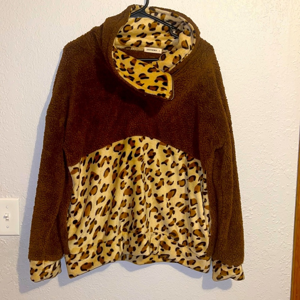 Cheetah/Brown quarter zip sweater. Size small.